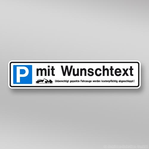 Parkplatzschilder 52x11cm mit Wunschtext & Abschleppsymbol