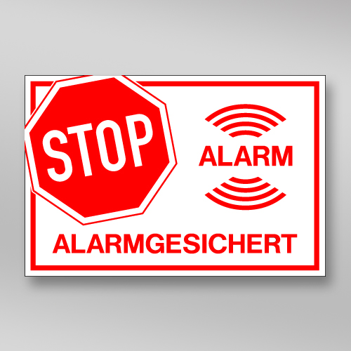 Alarmschild 'Alarmgesichert' – 200x300 Mm, Alu/Dibond 3 Mm, Mehrsprachig, Wetterfest
